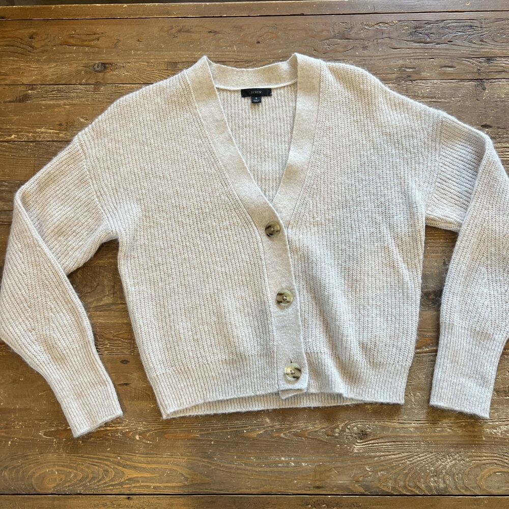 J.Crew Womens Size S Alpaca Wool Blend Cardigan Crop Sweater Warm Beige